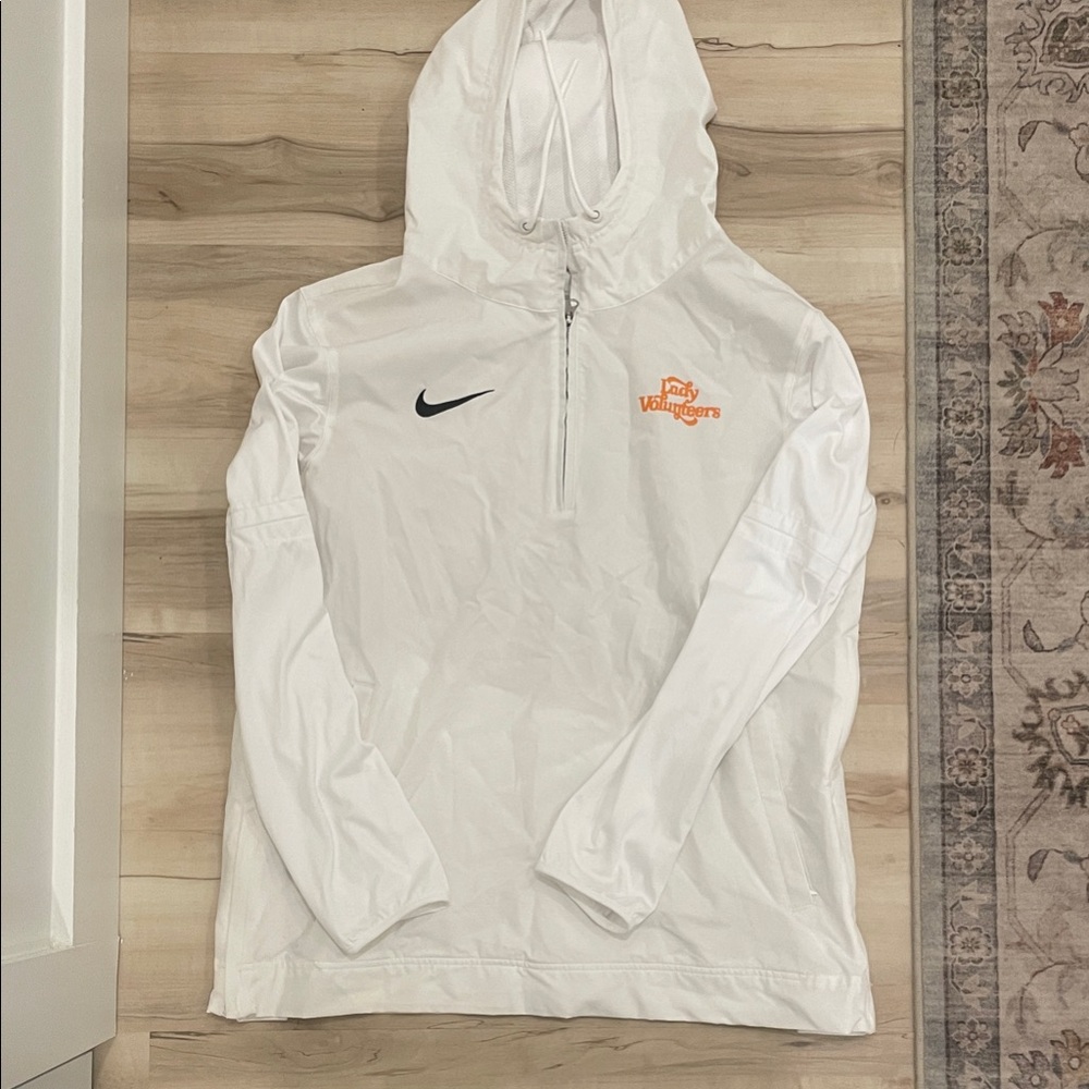 Nike Lady Vols White Hooded Quarter-Zip Pullover with Orange Logo Size L